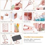 Rose Gold Office Supplies and Accessories, Acrylic Stapler, Staple Remover, Tape Dispenser, Pen Holder, Phone Holder, Scissors, Paper Clips, Binder Clips, 2 Pen and 1000 pcs Staples - Image 4